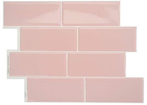 Smart Tiles Klebefliesen Küche und Bad – Metro Rosa, Fliesenaufkleber 3D, Küchenrückwand Selbstklebend, Wandpaneele, 4 Fliesen (29,36x21,29 cm), Einfach zu Montieren, Wasserfest, Made in Kanada