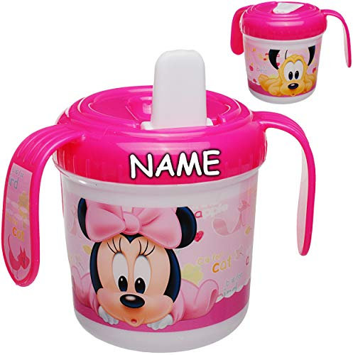 alles-meine.de GmbH Trinklernbecher/Trinklerntasse/Trinklernflasche - - Minnie Mouse - inkl. Name - 250 ml - BPA frei - auslaufsicher - Baby Kinder - einklappbarer Trinkschna..