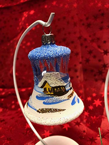 Glocke Mini Glas Christbaum Schmuck Baumbehang Weihnachtsbaum Handarbeit Lauscha, : transparent - blau