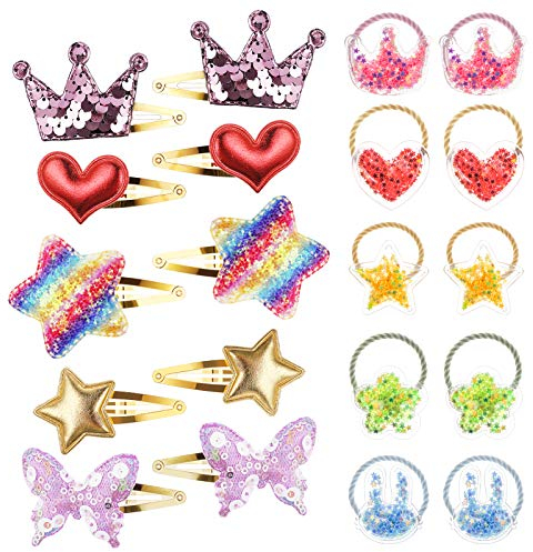 20 Stück Haarschmuck Set für Mädchen mit Haarspangen Haargummis Glitzer Haarklammern Haarclips für Kinder Damen