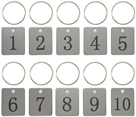 StayMax Rechteckige Edelstahl-Nummernschilder mit Schlüsselringen (1–100)