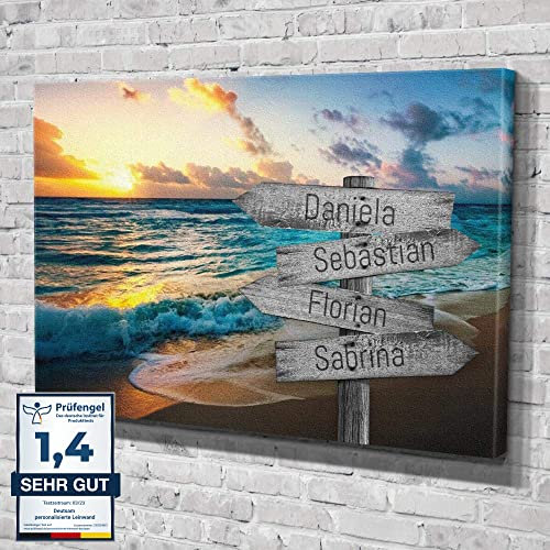 Deutsam Individuelle Leinwand Wegweiser Strand mit eigenen Namen Geschenk für Verliebte Valentinstag Deko Geschenkidee Wohndeko Leinwandbild Liebespaar mit individuellem Namen bis 6 Personen