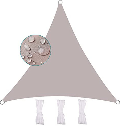 MEEYI Sonnensegel Dreieckig Wasserdicht 4.5X4.5X4.5m Sun Segel 95% Beschattung UV Schutz Wetterschutz Wasserabweisend Windschutz & Tear Resistant Sonnenschutz Für Garten Terrasse Carport, Khaki
