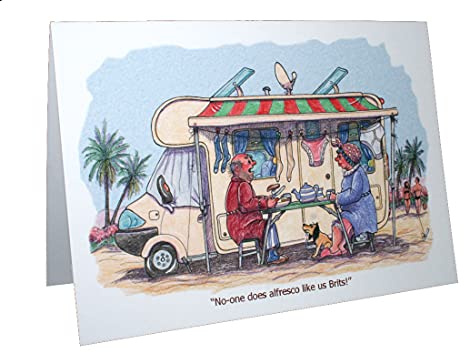 Armand Foster Grußkarte mit Wohnmobil und Wohnwagen, A5, lustig, blanko