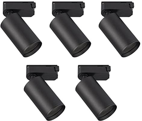 Popp®Foco Portalámparas carril en Monofásico para bombilla GU10 hasta máx 10W (Bombilla no incluida) Aplique de superficie orientable interior negro moderno (Pack 5 unidad)