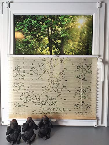 Gardinen Senay Klemmfix-Plissee verspannt mit Klemmträger, Crush-Optik, blickdichte Transparenz, Breite: 40 bis 120 cm/Länge: 130 cm und 210 cm, Farbe: Beige Astmuster (90 x 130)