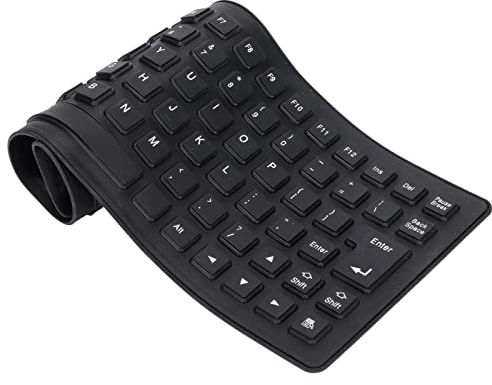 Yunseity Faltbare Silikon-Tastatur, 85-Tasten-USB-Kabel, wasserdichte, Staubdichte Rollup-Tastatur, für PC-Laptop(Schwarz)
