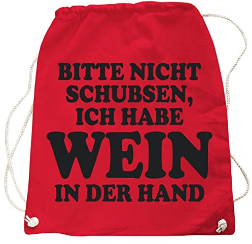 Rucksack Tasche Bag mit lustigen Spruch Vorsicht Wein in der Hand in vielen Farben