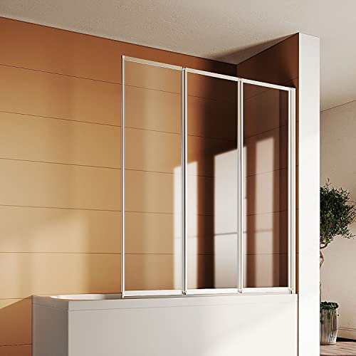 SONNI Duschwand für Badewanne NANO-GLAS Badewannenaufsatz 3-teilig faltbar 130x140 cm(BxH) Duschabtrennung Badewanne