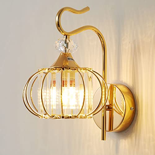 Mengjay E27 Lámpara de Pared de Cristal para Dormitorio, Pasillo, Salón, Comedor - Interior (Dorado)