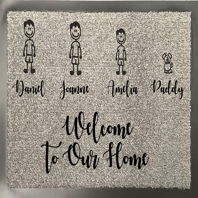 One of a kind design UK Personalised Doormat Nylon Customise Family Name Person Character Text Anti Slip Rug Heavy Duty 8mm Pile Natural Coir Regular Indoor Door Mat - Grey (40cm x 60cm)