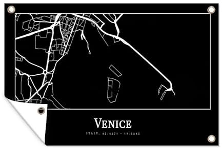 MuchoWow Outdoor-Poster Poster Wanddeko draußen Deko Garten Gartenposter 120x80 cm Stadtplan - Venedig - Karte - Venedig