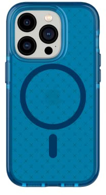 tech21 iPhone 14 Pro Evo Check Compatible with MagSafe – Shock-Absorbing & Slim Protective Phone Case with 16ft FlexShock Multi-Drop Protection & Extra Buttons Classic Blue
