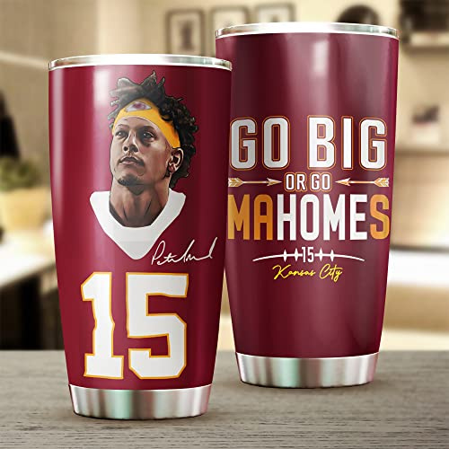 TEERABBIT Patrick Mahomes II Becher – Go Big Or Go Mahomes – Kaffee-/Teetasse mit Deckel, isolierter Becher mit Deckel, Geburtstag, Weihnachten, Erntedankfest, Geschenke für Fußball-Fans, 590 ml