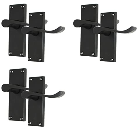 Haven Heritage Black Door Handles Internal Sets - Victorian Scroll Matt Black Choice of Latch, Lock, Bathroom or Privacy, This is for 3 Pairs of Handles (Latch Handle x 3)