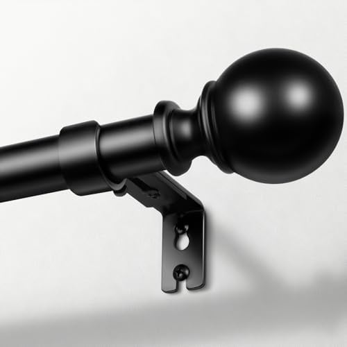 Zeerobee Curtain Rods for Windows 48 to 84, 1 Inch Adjustable Heavy Duty Black Curtain Rod, Outdoor Indoor Room Divider Modern Drapery Pole, 48-86