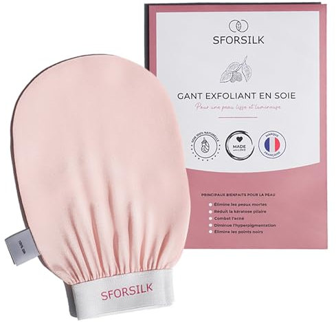Gant exfoliant SOIE | Favorise le renouvellement cellulaire et enlève les peaux mortes sans savon. Gant en soie idéal pour les gommages sur peaux sensibles et plus doux que le gant kessa ou crin