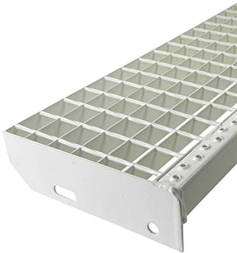 Gitterrost-Stufe Verzinkt & Weiß Pulverbeschichtet 1400 x 240 mm Maschenweite 30 mm nach DIN 24531 und Rutschfestigkeit R11 Wetterfest