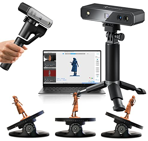 Revopoint MINI 3D-Scanner, 0,02 mm Genauigkeit 3D Scanner mit zweiachsigem Drehteller und Handstabilisator, 10 fps binokularer Blaulicht-3D-Scanner zum Scannen von Schmuck, Industrieteilen