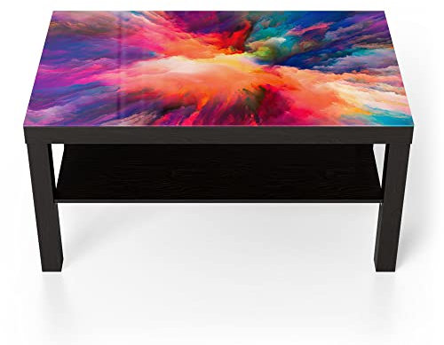 DEQORI Glastisch | schwarz groß 90x50 cm | Motiv Bunte Farbwolke | ausgefallener Beistelltisch aus Glas | Hochglanz Couchtisch fürs Wohnzimmer | moderner Couch Tisch mit Design