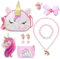 HIFOT 8 Stk Einhorn Tasche Mädchen Schmuckset Haarspangen Mädchen, Umhängetasche Mädchen Armband Kinder Mädchen Halskette Mädchen Ohrclips Mädchen Ringe Mädchen Einhorn Geschenke Für Mädchen 4-8 Jahre