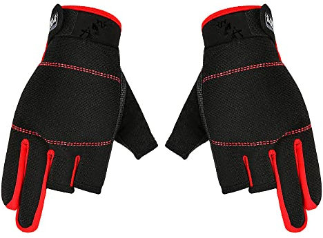 Fingerless Outdoor Gloves, 3 Fingers Open Flexible Breathable Cycling Gloves, Anti-Slip Safety Gloves for Motorcycle, Assembly - Black