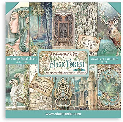 Stamperia International SBBS78 Scrapbooking Small Pad 10 Sheets CM, 3 (8 X8) -Magic Forest, Multicolor, 20.3x20.3 cm