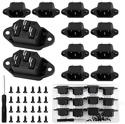 VooGenzek 12 Pezzi AC 250V 10A IEC320 C14 Adattatore per spina a pannello, 3 Pin IEC Plug Power, Spina Maschio a 3 Terminali Dritto