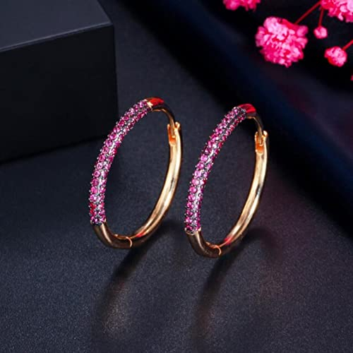 WEAV Zirkonia Elegant Grün Rot Zirkonia Steine 585 Gold Farbe Kreis Runde Ohrringe Creolen Für Damen Schmuck
