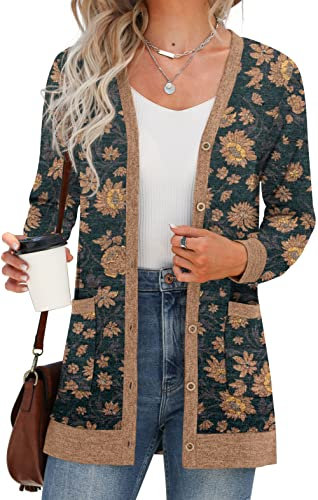 GRECERELLE Gilet Femme Cardigan Long à Col en V Ouvert sur Le Devant Manches Longues Poches pour Un Style Chic Adapté à Toutes Les Saisons (Vert Aster, XXL)