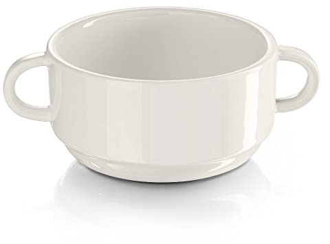 Modermo Prima Porzellan-Bouillon | 200 ml | Weiß | Schale mit Ohren | Brühgruppe | Suppenteller | Perfekt geeignet als Tischgeschirr für die Gastronomie und für zu Hause | Zwiebelsuppe Müsli Eintopf