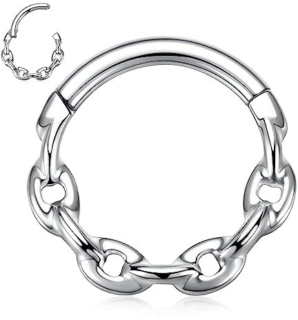 hengkaixuan 16G Septum Schmuck Daith Ohrringe Chirurgenstahl Nase Ring Silber Septum Clicker Ring Conch Piercin Schmuck Kette Form nahtlose Clicker Ring Rook Helix Knorpel Tragus Ohrringe 8mm