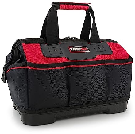 ToughHub 14 Inch Tool Bag - Heavy Duty Tool Bag - 1680 Denier Water Resistant, Hard Base, Wide Mouth, Multiple Pockets - Ideal for Electricians, Plumbers, DIY & professionals