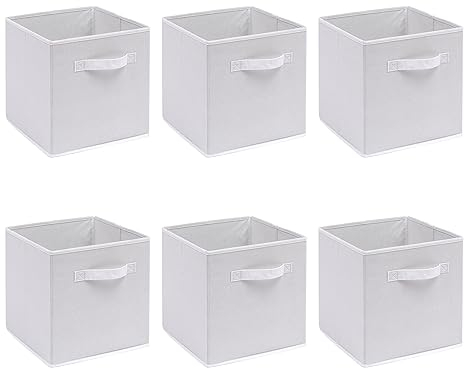 Kamorry Storage Bins, Set of 6 Storage Cubes with Handle,Foldable Fabric Storage Boxes, Fit Cube Storage Unit 26.5cmx26.5cmx28cm (6 Pack, White)