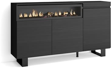 Skraut Home | Sideboard, Highboard | Kommode, Komodenschrank | 150x87x35cm | 3 Türen | Elektrokamin. Maße | Industriedesign | Moderner Stil | Schwarz