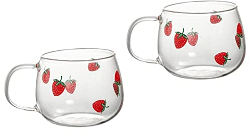 BESTonZON 2 Pièces Verre à Fraise Tasse De Voyage Aux Fraises Tasse De Fraise Mugs Transparents Pour Boissons Chaudes Verres Tasses Saladier Bol à Collation Bureau Capacité Un Verre
