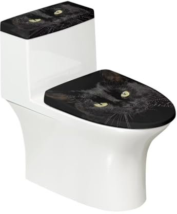 NETILGEN Bathroom Toilet Tank Lid Cover Set, Soft Elastic Fabric, Black Cat
