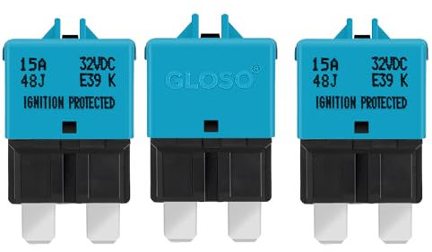 GLOSO flachsicherungen Autosicherungen Sicherungen für KFZ Auto Wohnmobil Boot Motorrad Manuelles Zurücksetzen 3 Stück 15A E39