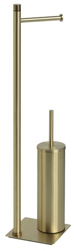 GEDY | Soporte para Rollo y escobilla WC Seúl, Juego de baño de Acero Inoxidable y Cromall, Dorado, 63 x 14 x 14 cm