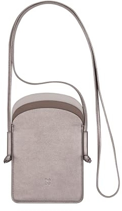DUDU Damen-Handy-Umhängetasche aus Leder, doppelte Smartphone-Tasche, ID-Kartentasche, Verstellbarer Lanyard-Riemen Silber