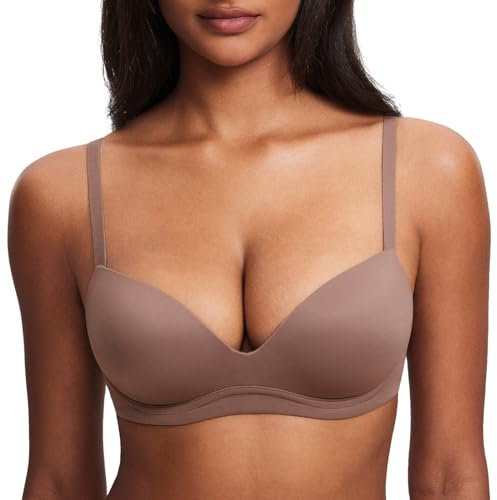 DOBREVA Women's Push Up Bra Plunge Wireless Comfortable T Shirt Padded Bras Brown Purple 32B