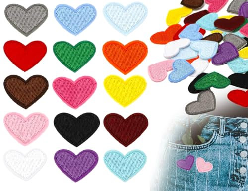 Lhbwhiz 30 Stück Herz Patches zum Aufbügeln,Mini aufbügelbilder,AufbüGelflicken Applikation,Kinder Erwachsene Stickerei Bügelpatch,AufnäHer BüGel Patches,Für Jean Rucksäcke Hut DIY Dekoration(Farbe)