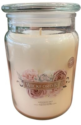 Luxury Cedarwood, Musk & Vanilla Scented Wedding Day Large Glass Jar Candle by Wickford & Co – 18oz, 95-Hour Burn Time, Ideal As a Bridal Shower Gift or Special Wedding Gift for Any Happy Couple