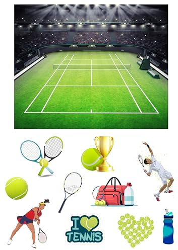 Tennis Court Themed Edible Wafer Paper Cake Topper Scene