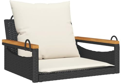 vidaXL Hängesessel mit Kissen Schwarz 63x62x40 cm Poly Rattan
