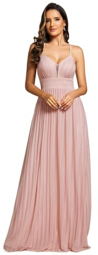 Ever-Pretty Abito da Sera Donna Elegante Fionda Pieghe Senza Maniche Scollo a V Stile Impero Brillante Rosa 46