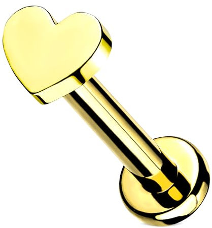 Stachelkleid Labret Piercing Titan Herz Flat Base Flache Basis Gold Universal Hypoallergen Man Frau Conch Cyber Dahlia Helix Ohr Nase Septril Shark Snake Knorpel Lippe Gold, 8 mm