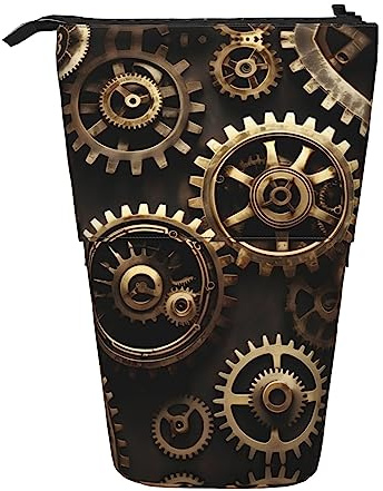 YQxwJL Coole Teleskop-Federmäppchen mit Steampunk-Getriebe-Druck, Pop-Up-Federmäppchen, Stand-up-Federhalter, niedliches Stifteetui für Erwachsene