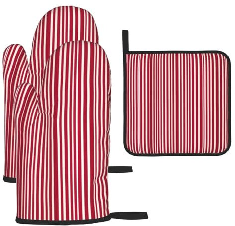 Set di 3 guanti da forno con stampa a quadri rossi e neri, guanti da cucina e presine per cucinare