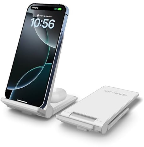 Wireless Charger, 2 in 1 Wireless Charging Stand Dock 20W Fast Charging Compatible with iPhone 16 15 14 13 12 11 Pro Max XS,AirPods,for Samsung Galaxy S24/S23/S22/S21/S20,Note20/10,Galaxy Buds,White